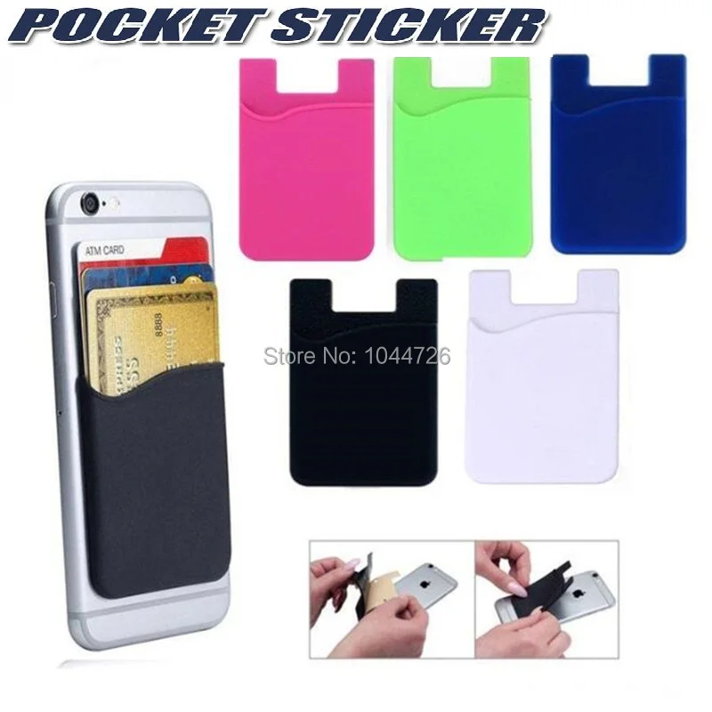 100pcs silicone wallet credit card cash pocket sticker 3m adhesive stick on id credit card holder pouch for iphone smart phones free global shipping