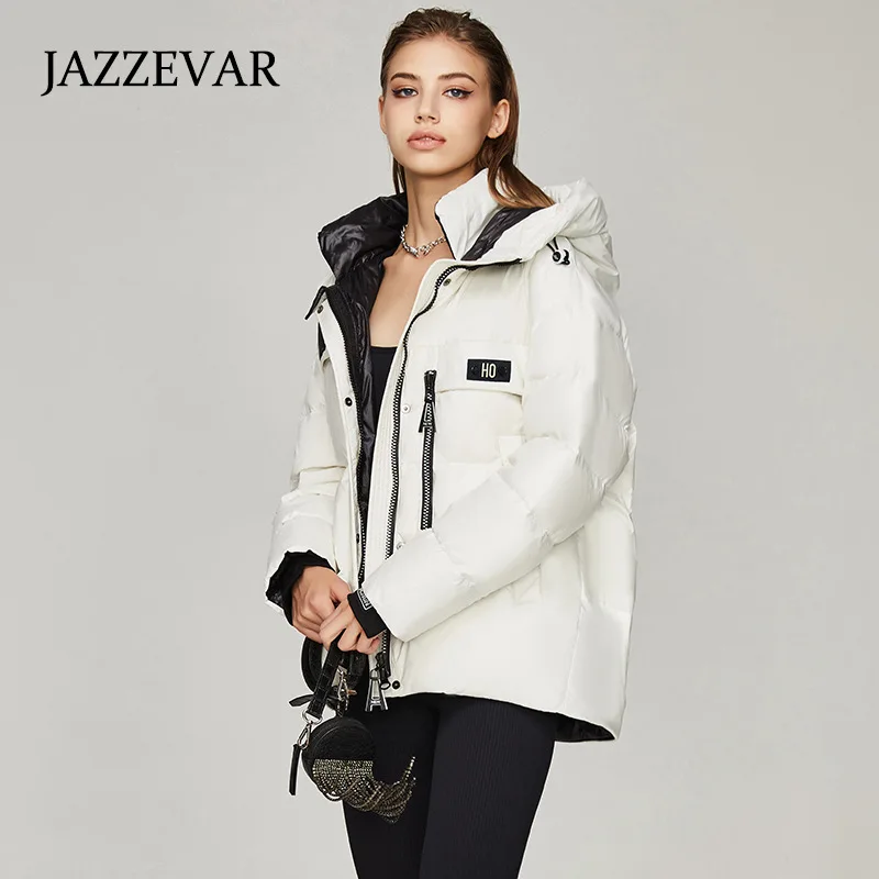 JAZZEVAR 2022 Winter New Top Down Jacket Hooded Women Casual Fashion Thicken Warm Trend