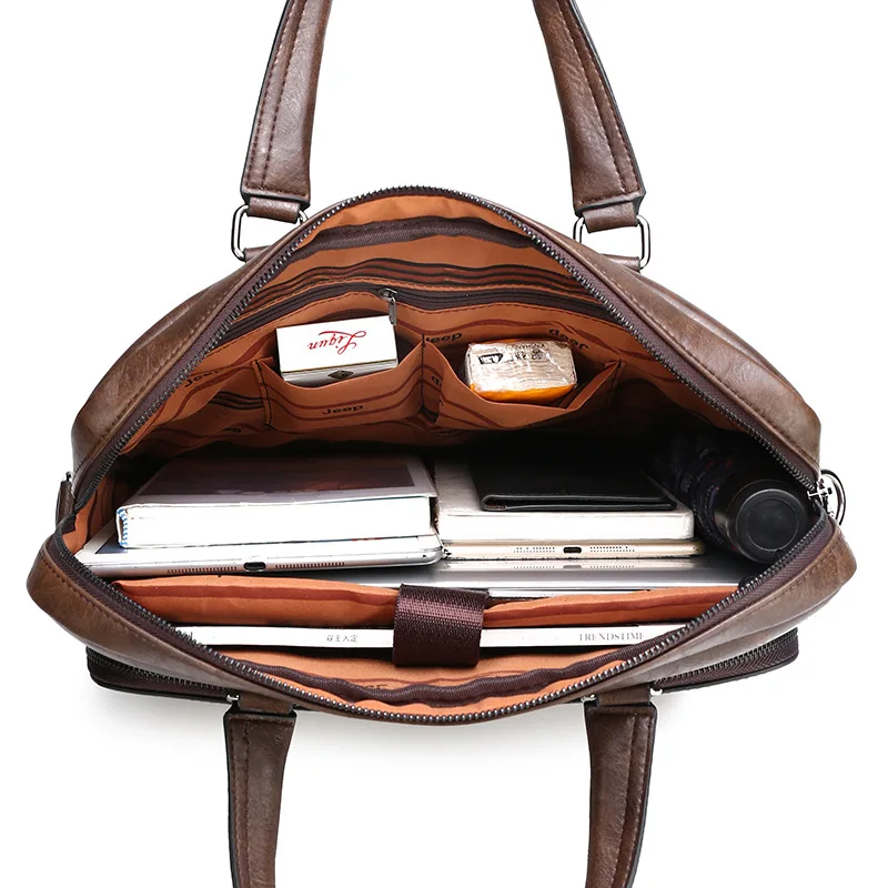 

Vintage Men Briefcases Leather Handbag Men's Business Messenger Bag Soft Handle Laptop Bags Bolso Bandolera Hombre