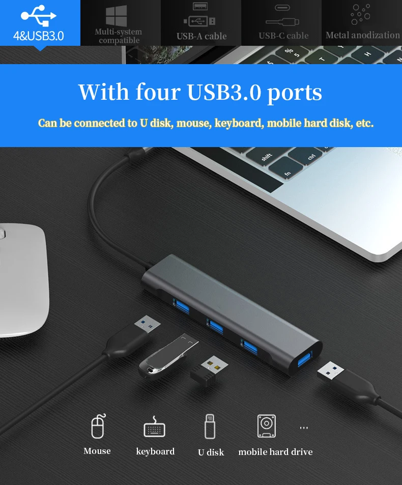 USB 3.0 Multi-Hub USB Splitter 3 USB3.0 Fast Transfer Port for Huawei P20 mate 10 Xiaomi MacBook Pro Computer USB HUB Accessorie