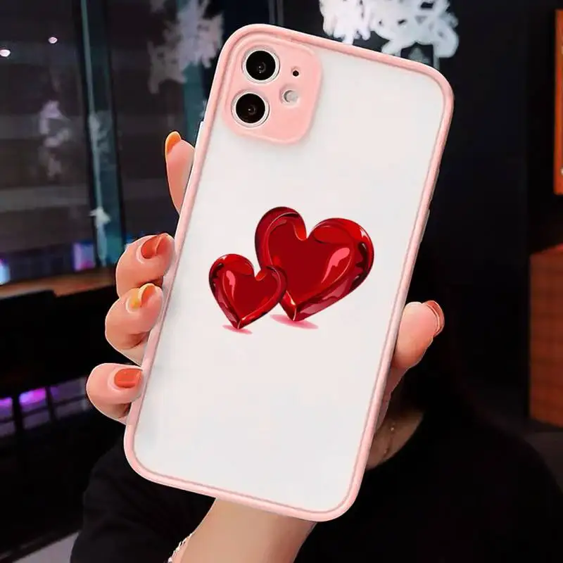 

cartoon cute Love heart red lovely Phone Case Matte Transparent for iPhone 7 8 11 12 s mini pro X XS XR MAX Plus cover funda
