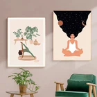 Постеры в скандинавском стиле с изображением растений для йоги для девочек, постеры в стиле бохо, абстрактная волшебная женщина, поза для йоги, Картина на холсте, домашний декор для стен