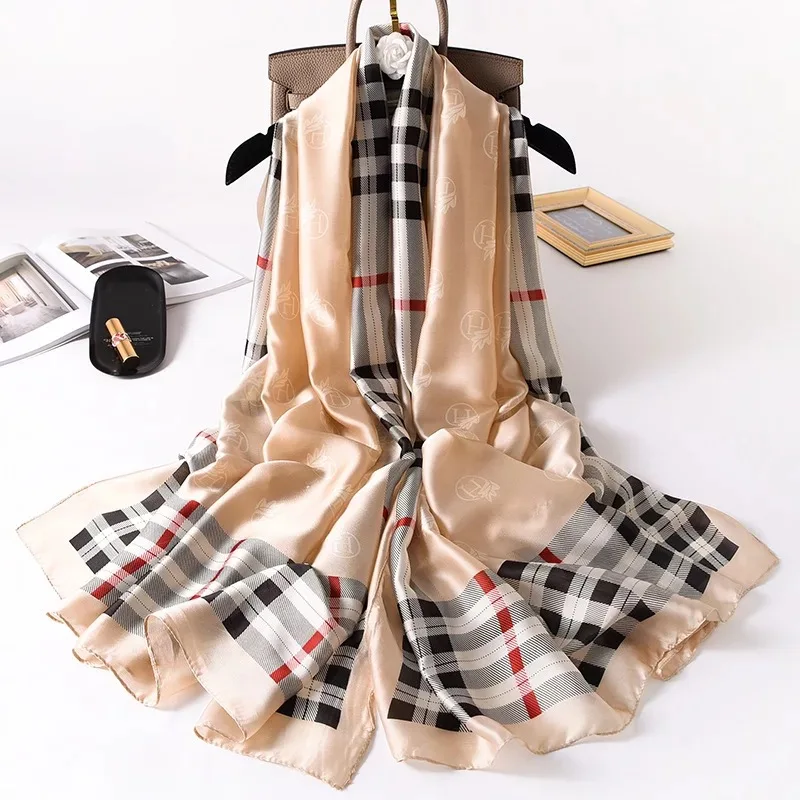 Дизайнерский шелковый шарф 180*90 см платок бандана длинная шаль Женский хиджаб