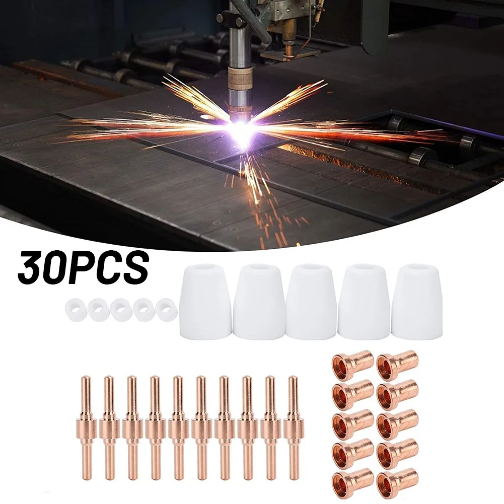 

30 Air Plasma Cutter Consumables Electrode Tip Kit For Torch PT-31 LGK-40 CUT40 Welding Nozzles With Copper Electrodes Tips