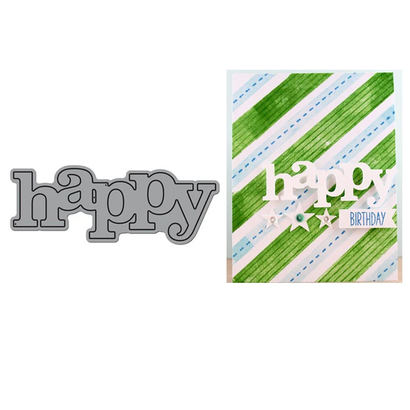 Металлический трафарет с большими надписями счастливый для скрапбукинга