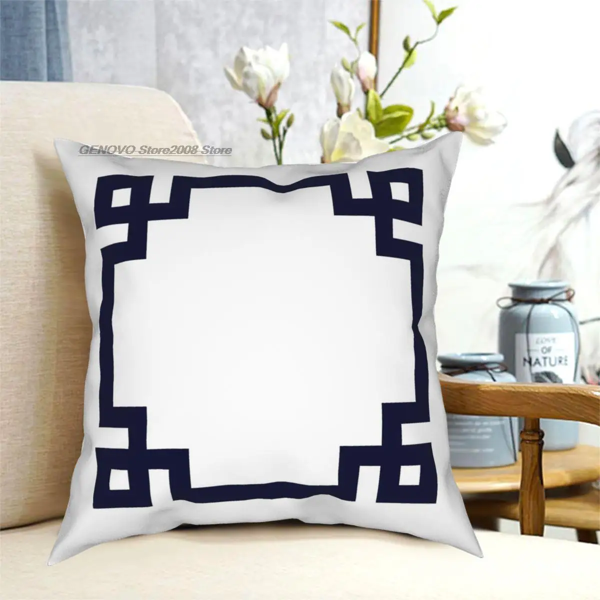 

Navy Blau Griechischen Schlüssel Quadrat Auf Weiß Platz Kissen Polyester Gedruckt Decor Kissen Fall Zimmer Kissen Abdeckung Groß