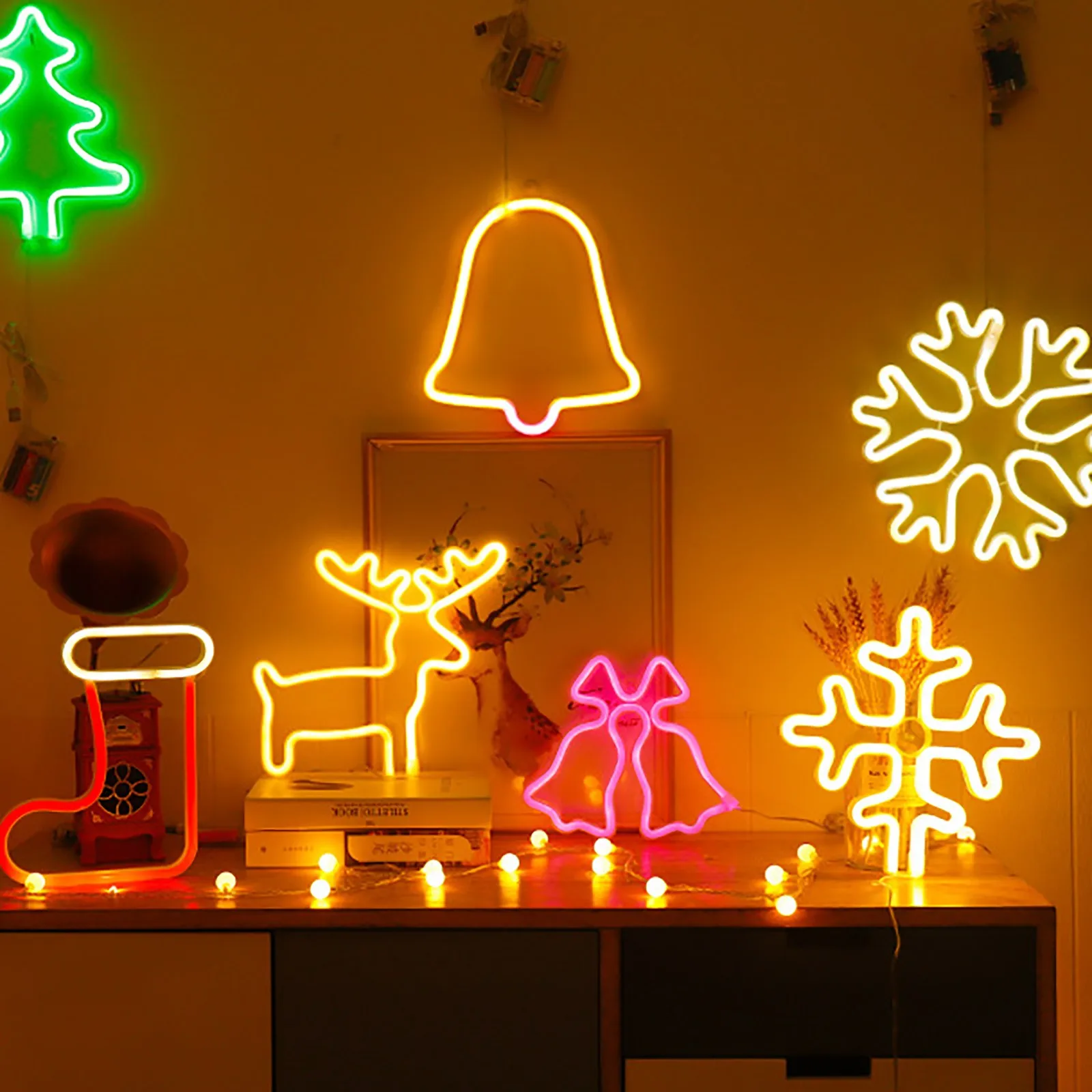 

Рождественская неоновая светодиодная Ночная лампа для девочек, спальни, теплый ночник, украшение комнаты, 3d акриловый Настольный светильни...