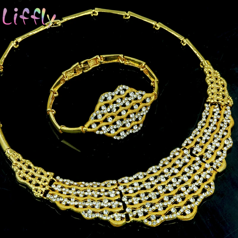 Дубай ювелирные наборы африканские ожерелья серьги кольцо браслет Кристалл