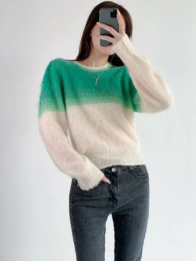

Women Sweater 2021 New Youth 5 Color Gradient Mohair Round Neck Sweater Women Loose Long-sleeved Sweater Autumn