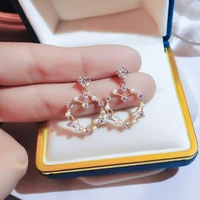 huitan korean style imitation pearl heart earrings with cz stone luxury fashion gold color earrings delicate womens accessories