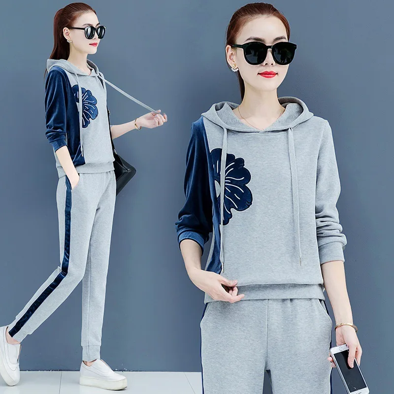 Осенняя женская спортивная одежда спортивный костюм с цветочным принтом