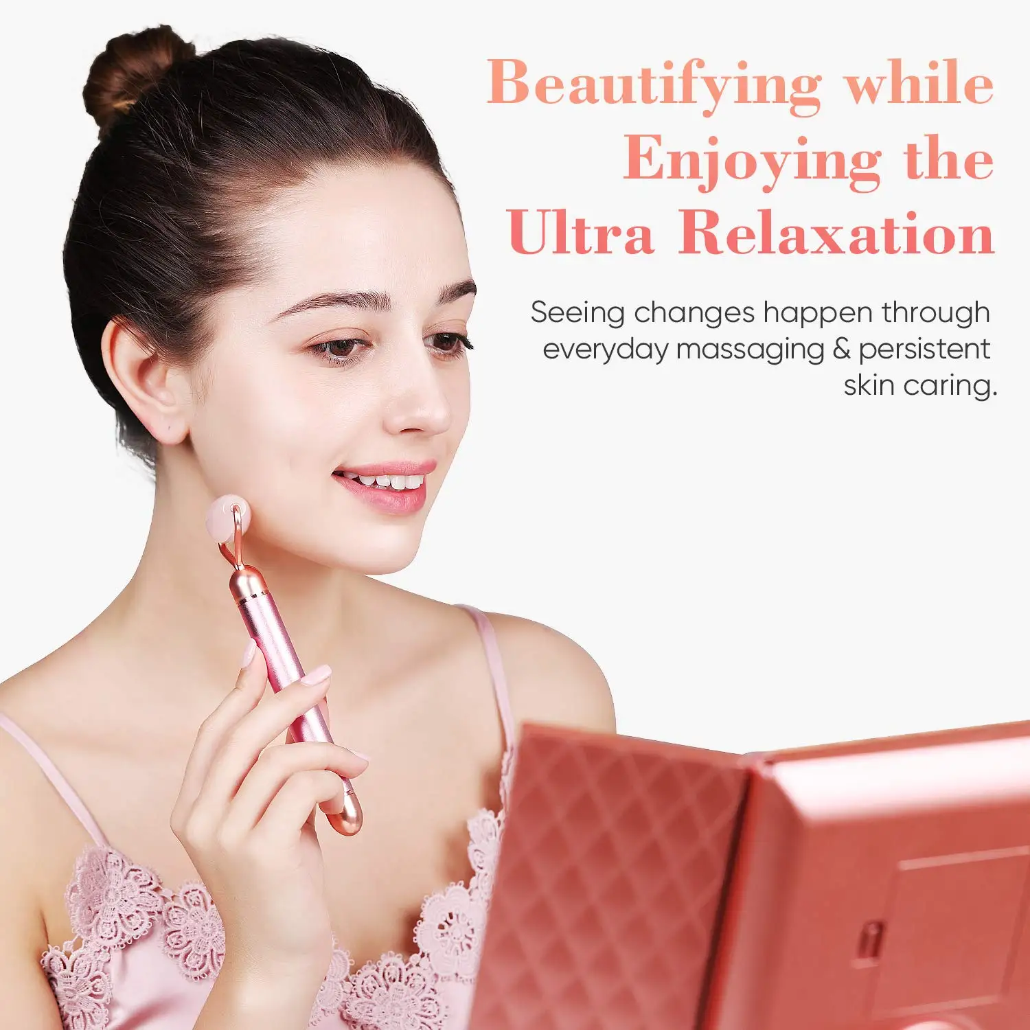 Электрический нефритовый ролик 2 в 1 натуральный розовый кварц вибрирующий