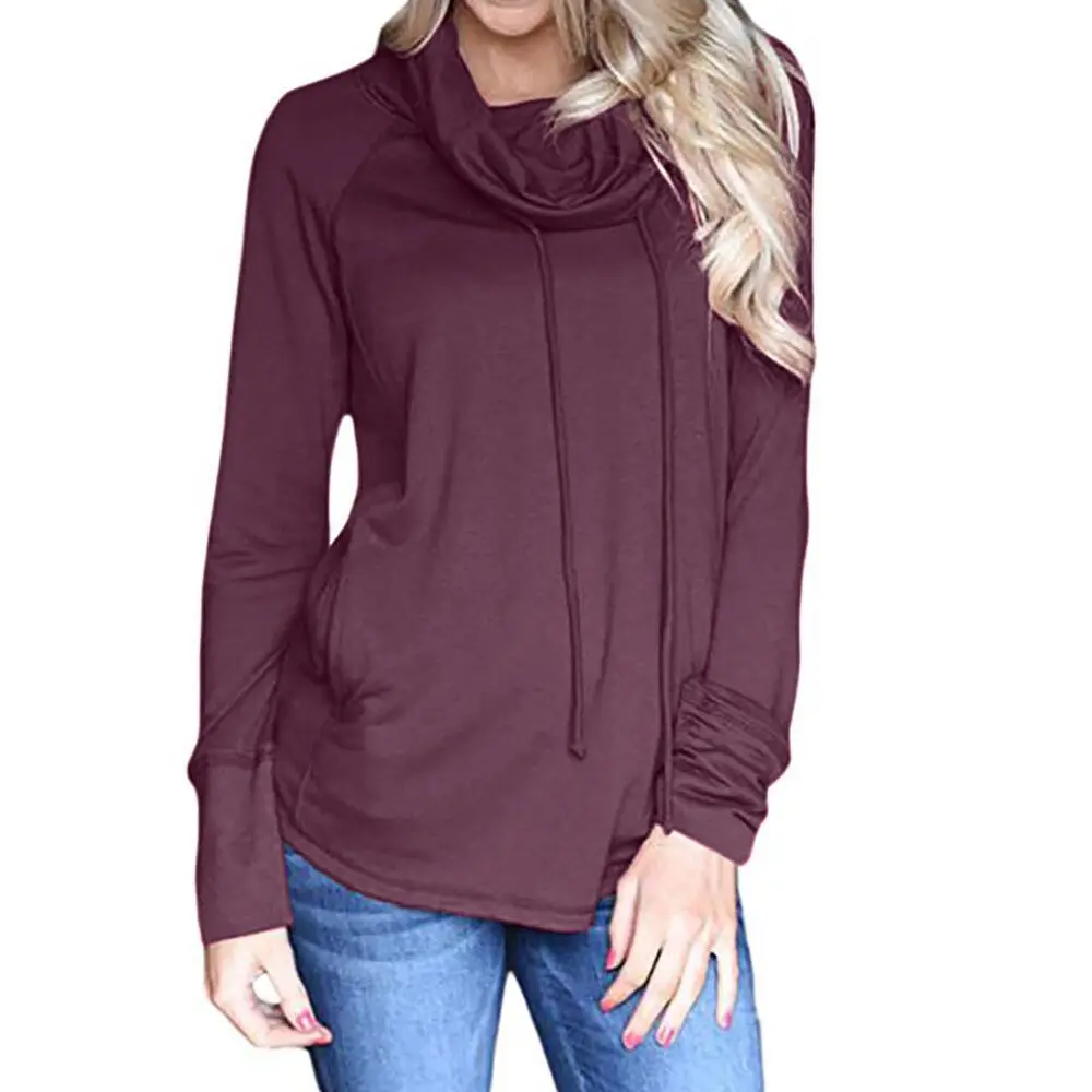 

Womens Sweatshirt Long Sleeve Cowl Neck Casual Female Pullover Tops with Pockets