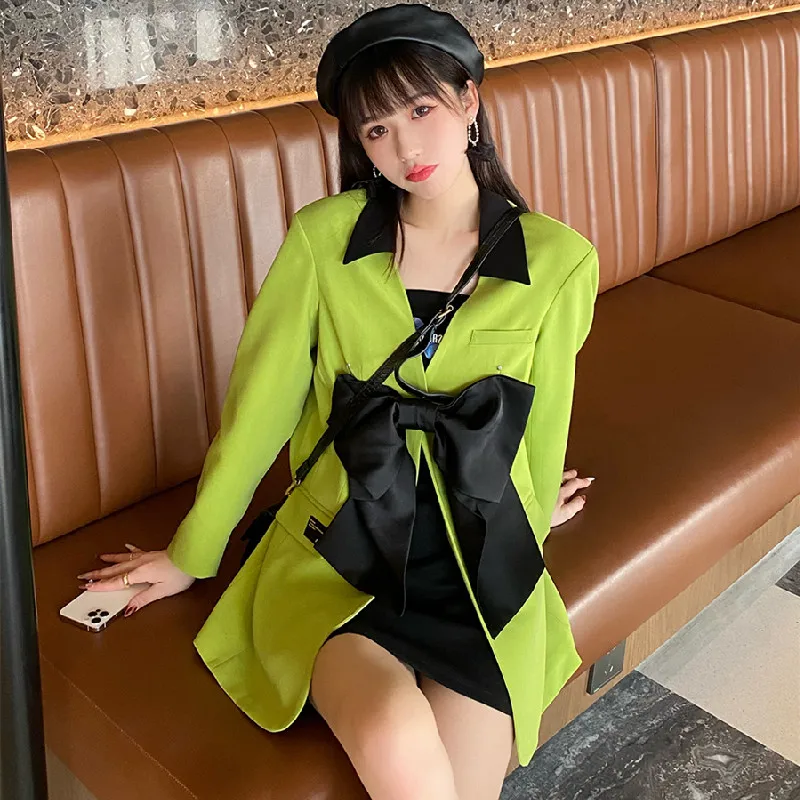 

High Quality Loose Women Blazer Autumn Chic Bow Female Long Sleeve Suit Jackets Light Luxury Blazers Women Tops Coat Spring