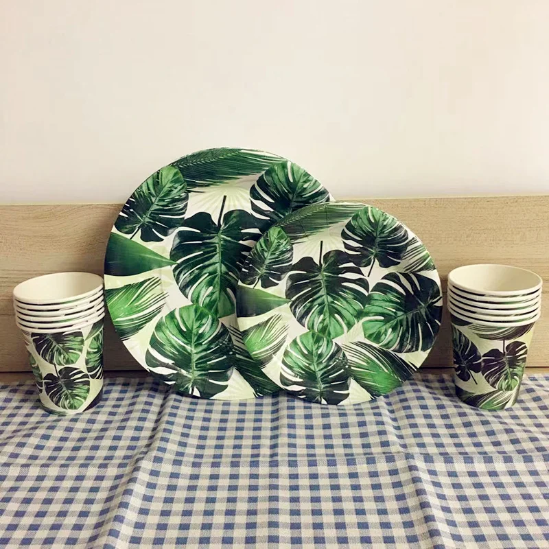 24 шт./компл. зеленый пальмовых листьев одноразовая посуда наборы тема 6 шт. 7