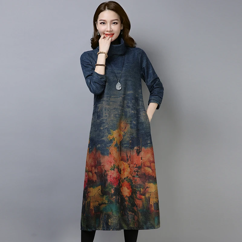 Новинка 2019 осенне зимнее винтажное женское повседневное свободное платье с