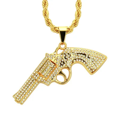 

Fashion Jewelry Punk Hip Hop Necklace Men's Crystal Pistol Gun Pendant Necklace