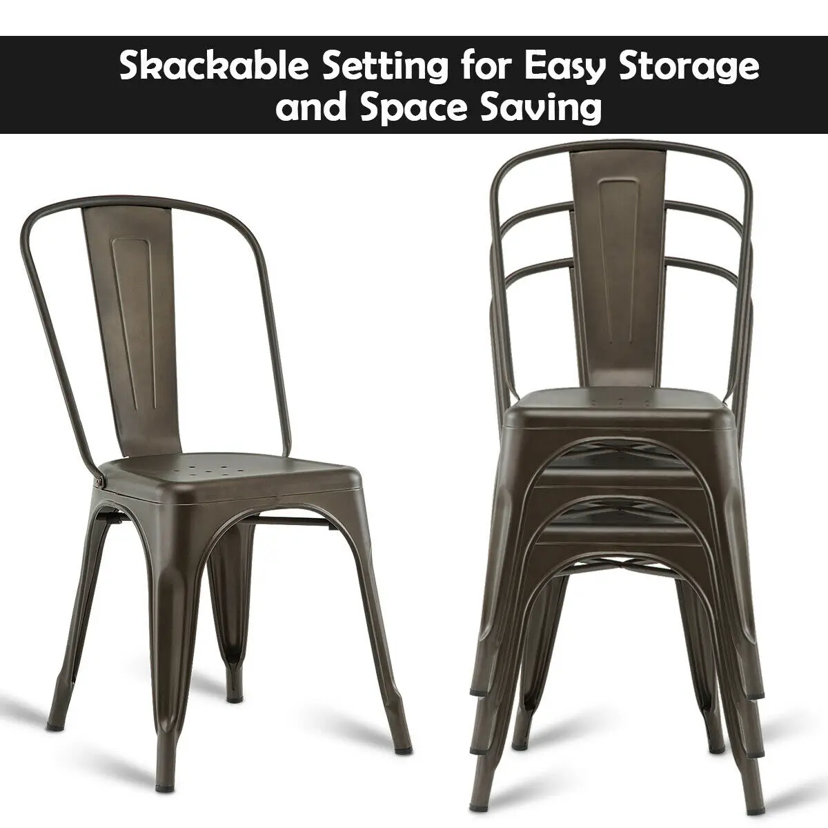 

Costway Set of 4 Dining Side Chair Stackable Bistro Cafe Metal Stool Vintage