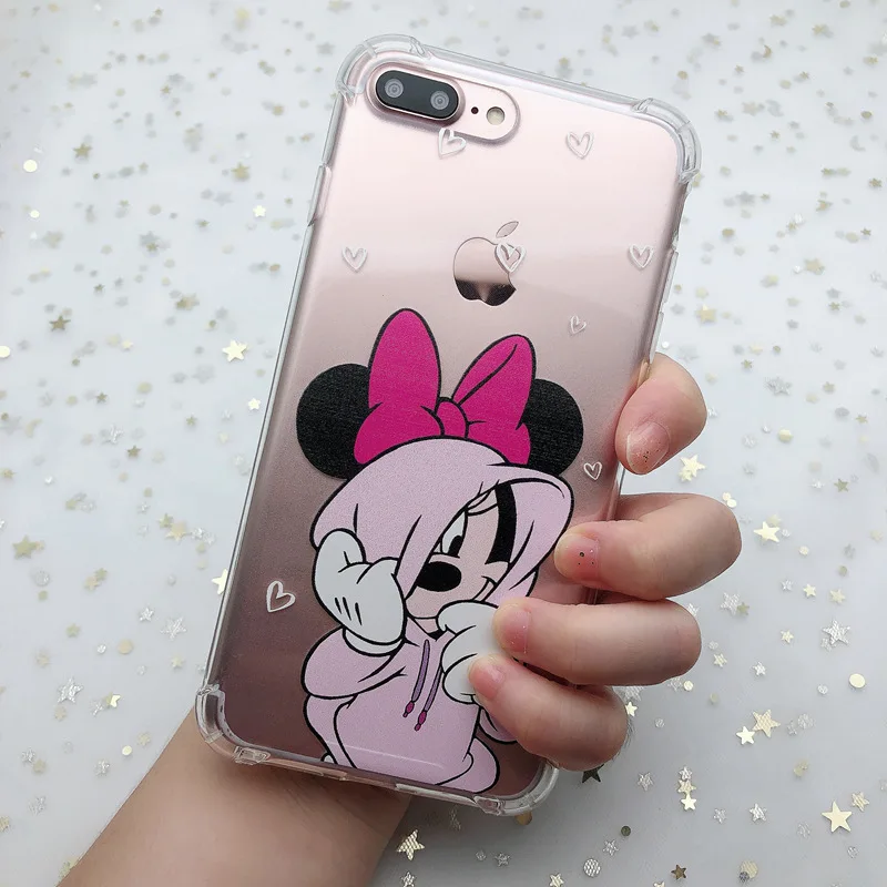 FS Minnie Мягкий чехол для телефона с милым рисунком Микки и Минни для iphone 11Pro XR XS MAX 6 6s 8X7 Plus, прозрачный противоударный чехол из ТПУ для iphone 7 8 - Цвет: FS Minnie