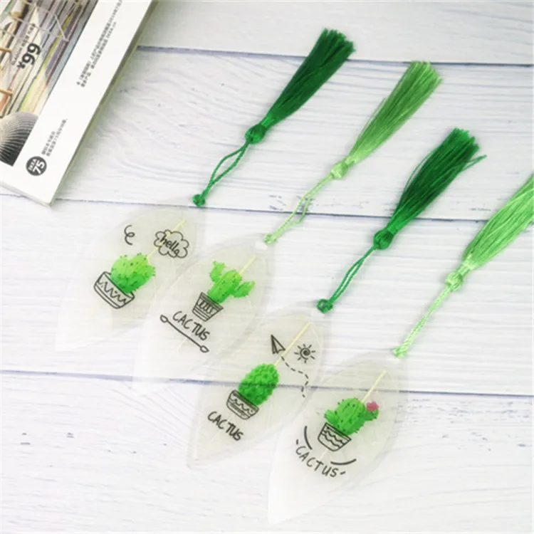 

1pc Leaf Vein Transparent Cactus Tassel Bookmark Marker of Page Stationery Gift