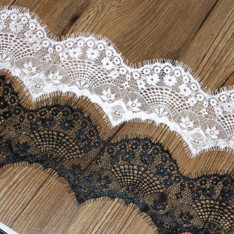 

10 cm 3 yard fashionable high quality hand-made DIY black and white eyelash lace trim, lace fabric