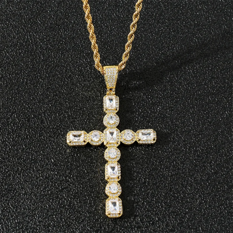 

European and American hip hop square zircon cross pendant, singer's hip hop accessories