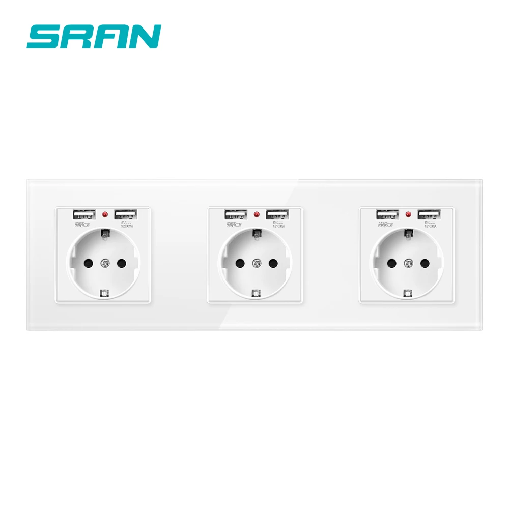Настенная 16А ЕС стандартная Мульти Розетка, розетка с usb для дома, usb штепсельная полоса кристальная стеклянная панель