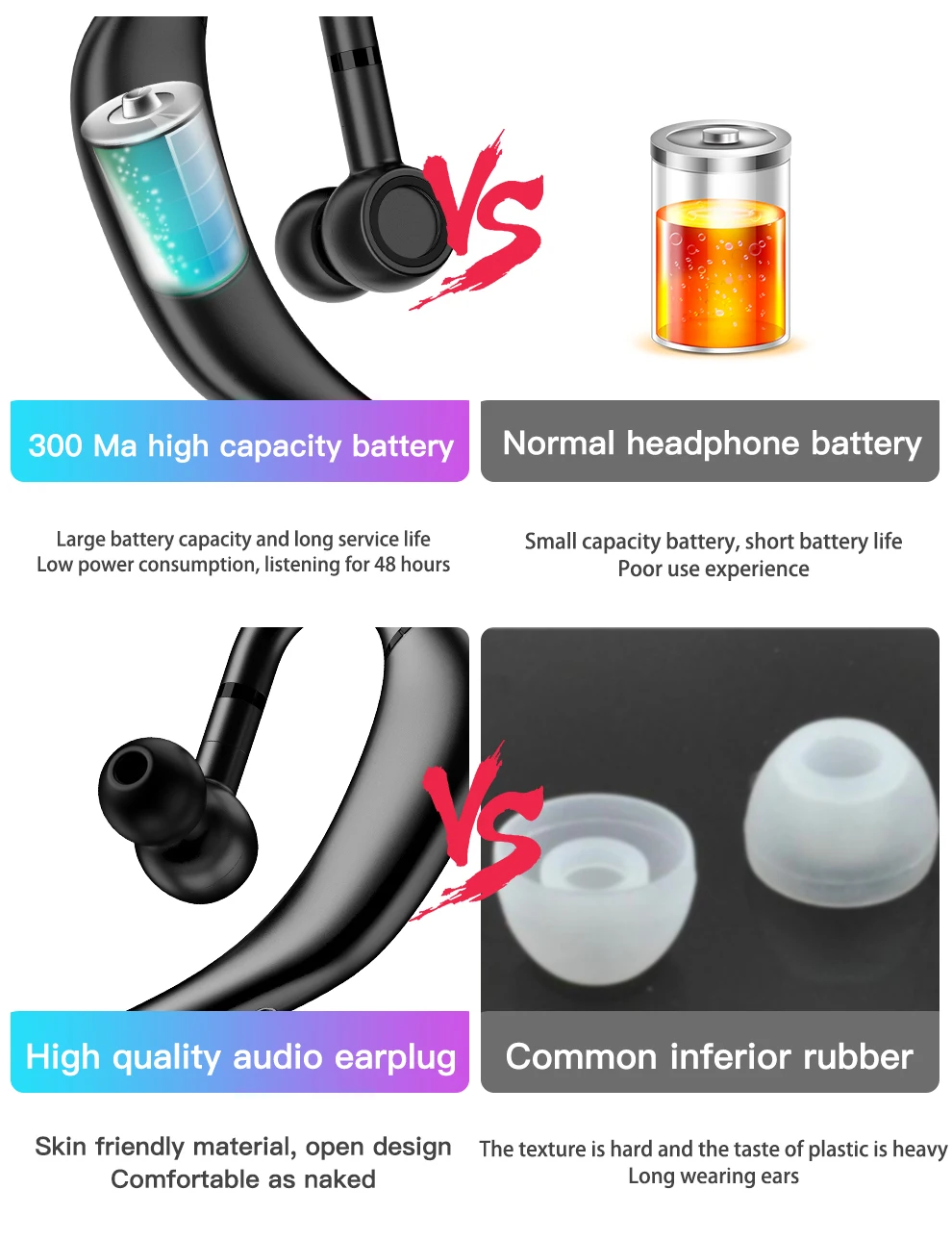 

RD09 Bluetooth Headset Noise Canceling Wireless Earpiece Hands-Free Earphone for Driving Business Office with Microphone