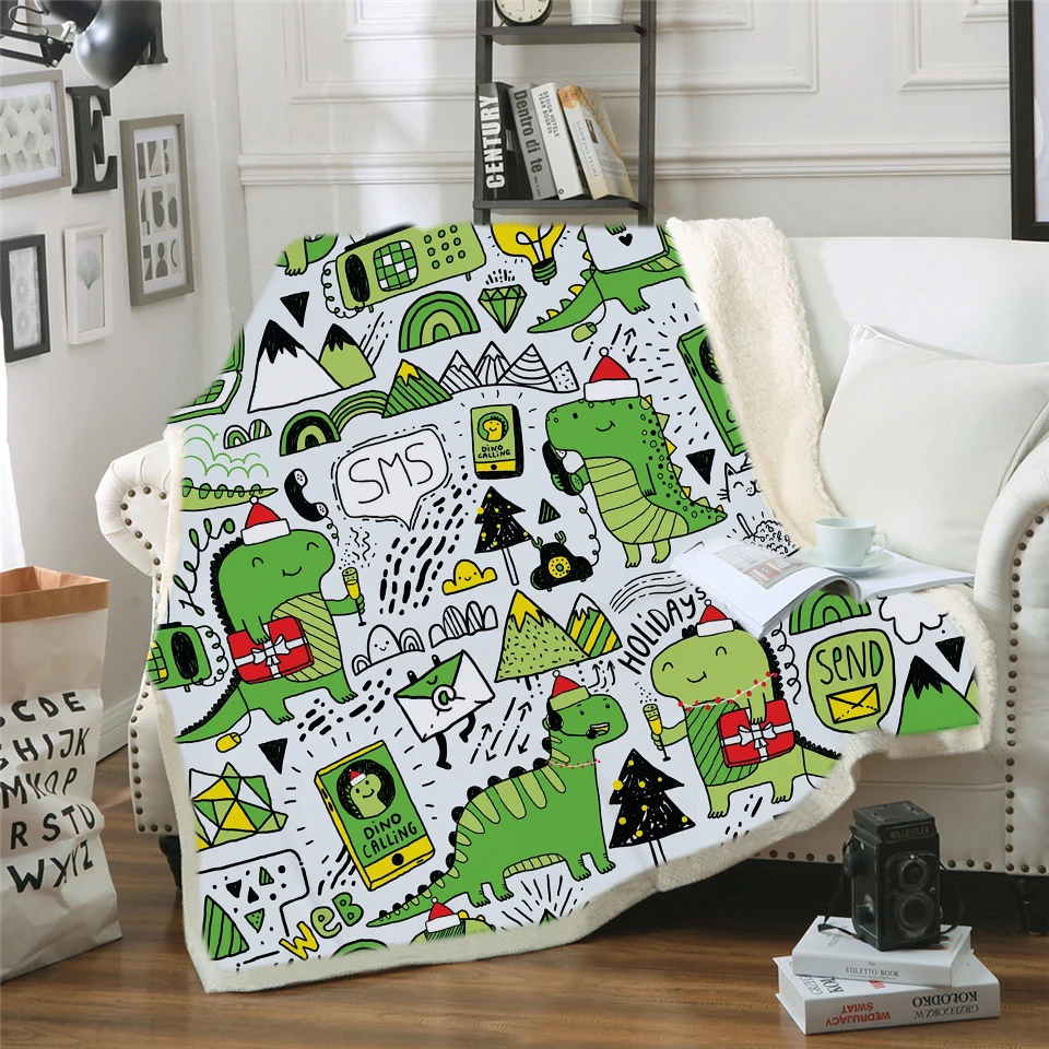 Детское одеяло с 3D принтом динозавра Юрского периода шерпа Флисовое из