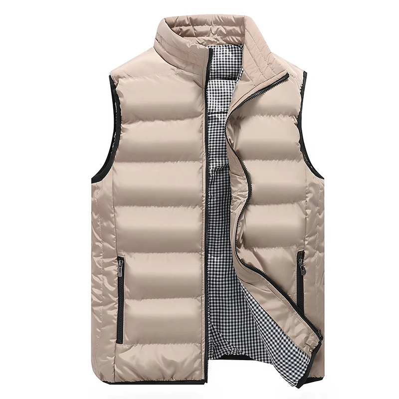 Men's Winter Solid Color Down Jacket Vest Body Warmer Warm Sleeveless Stand Collar Zipper Coat Black Red Khaki | Мужская одежда