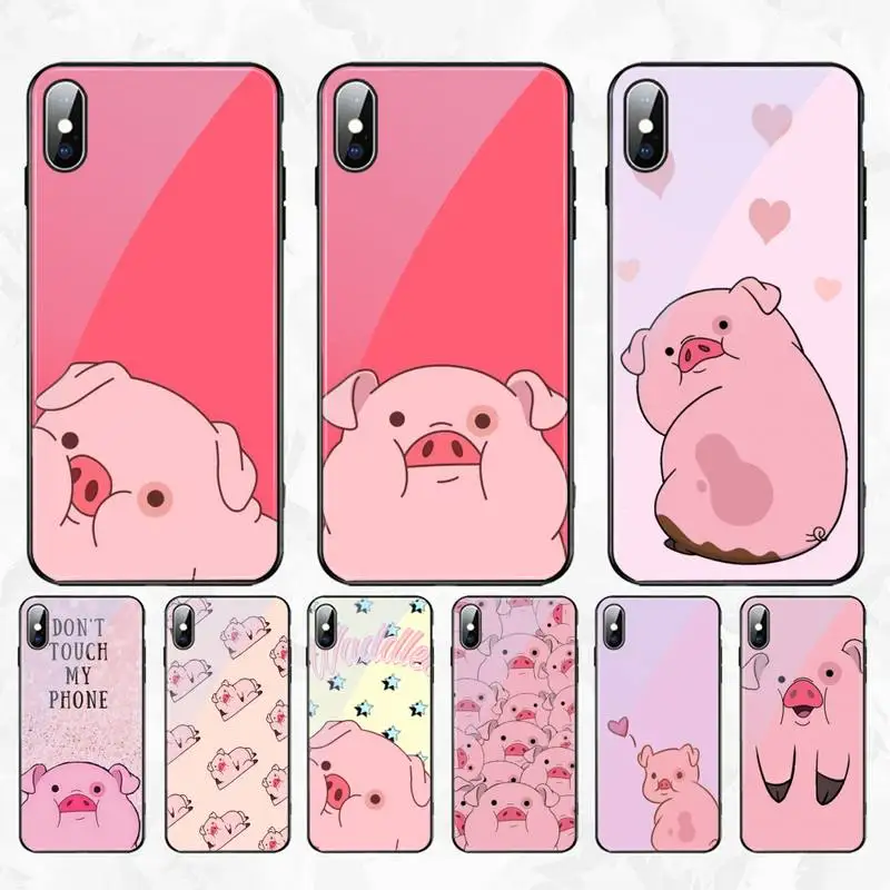 

CUTEWANAN Cute PINK Kawai Pig Phone Case Tempered Glass For iPhone 11 Pro XR XS MAX 8 X 7 6S 6 Plus SE 2020 case