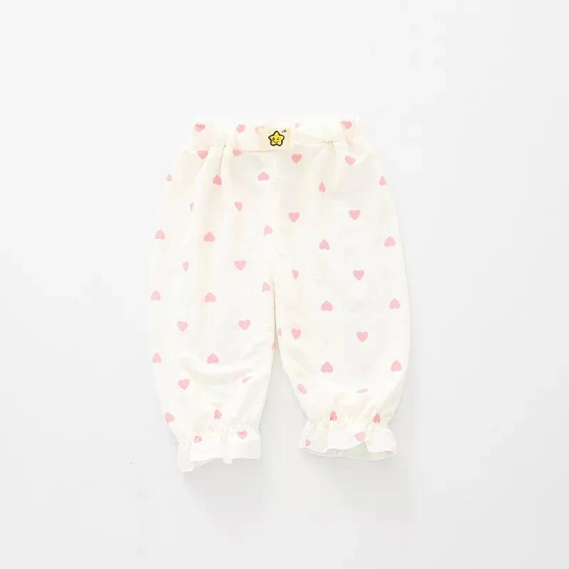 Весенне летние штаны для новорожденных хлопковые леггинсы с принтом сердца