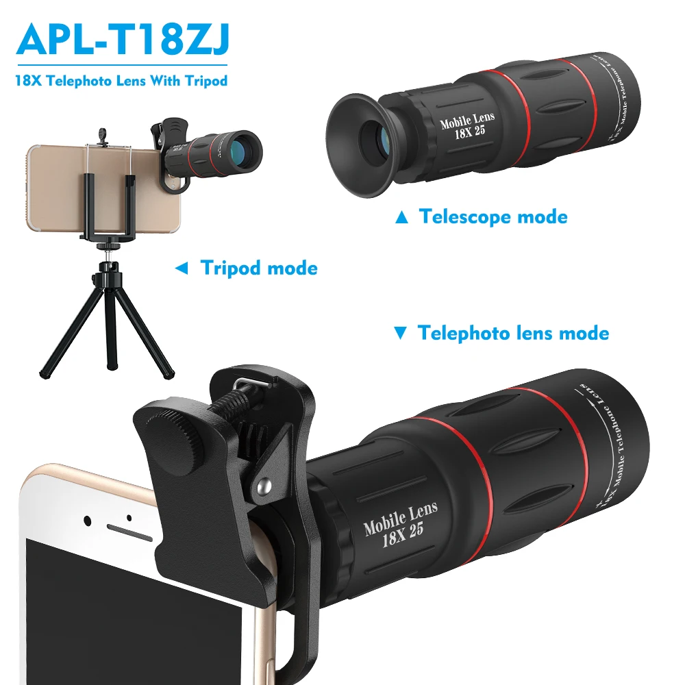 Монокулярный зум APEXEL 18X25 телеобъектив для мобильного телефона с держателем