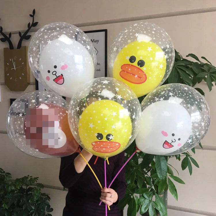 

5pcs Cute Yellow Duck Latex Balloon Bear Bunny Theme Children's Birthday Party Forest Animal Balloon Clear Star Pattern Global