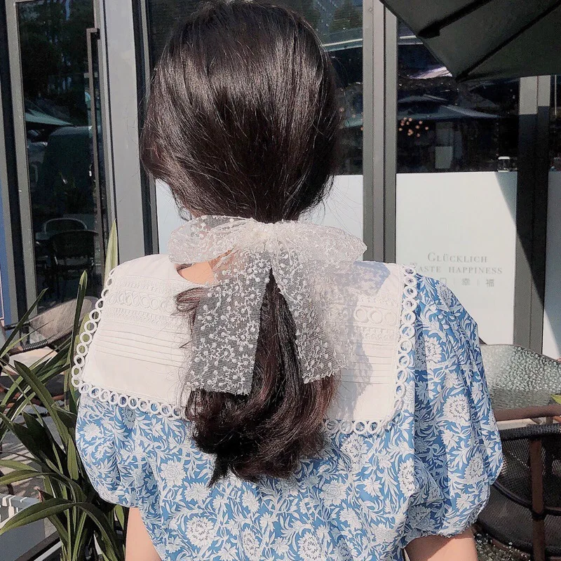 

Cute And Sweet Retro Girl Pearl Kawaii Lace Bow Hair Ring Princess Streamer Fairy French Head Rope Headdress Hair Rope Hair Band