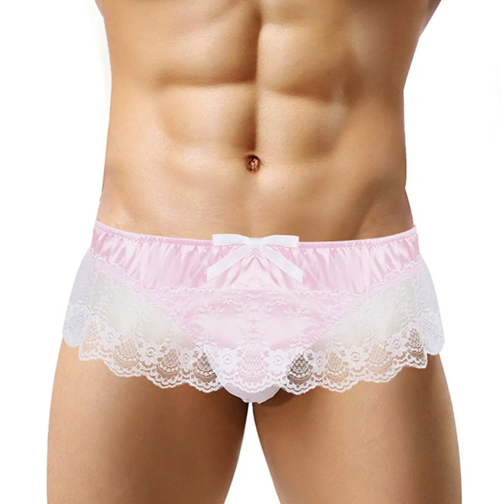 

Lace Skirt Panties Men Underwear See-Through G-string Thongs Sexy Satin Briefs Gay Underpants Sissy Lingerie