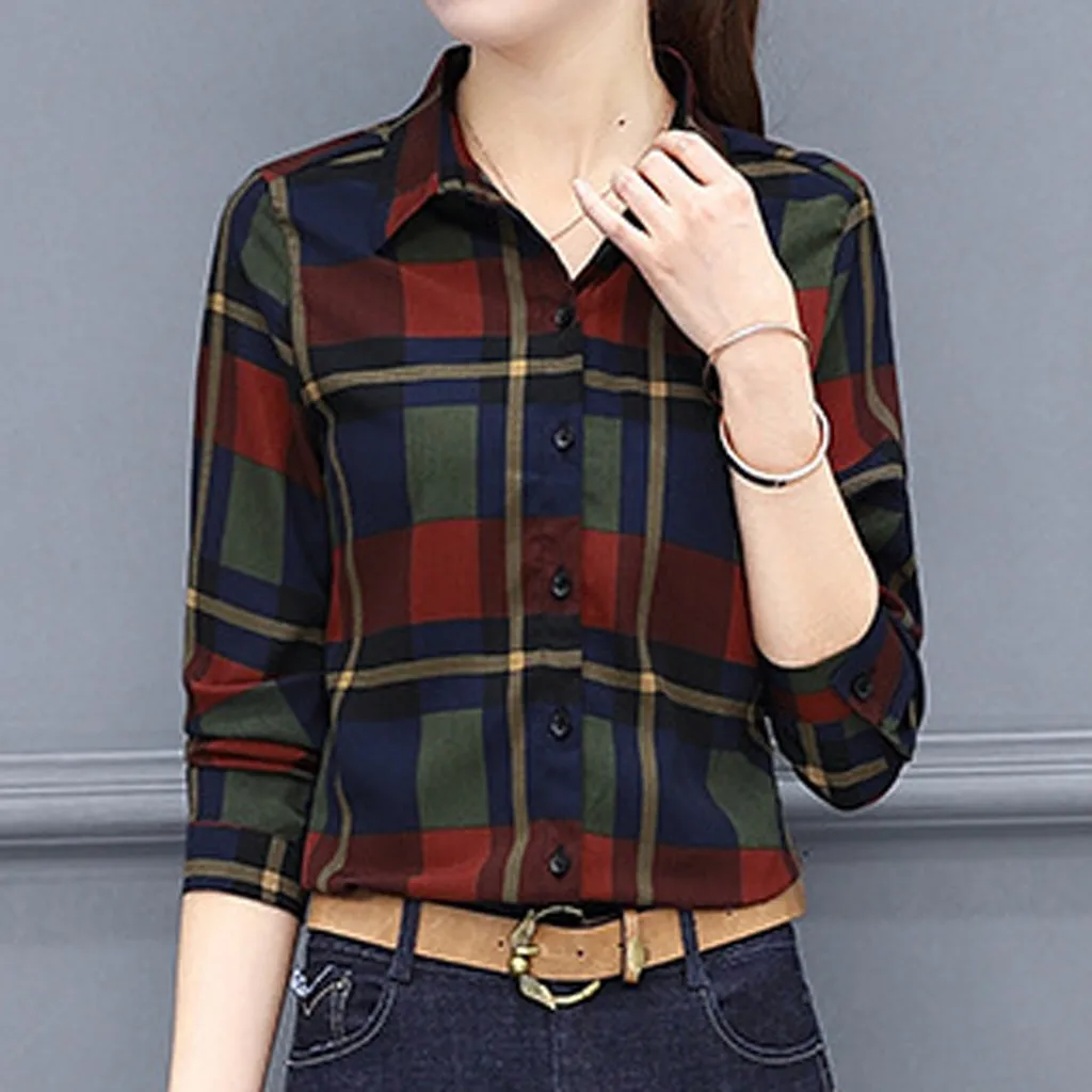 Женская клетчатая блузка деловая Повседневная рубашка в клетку с длинным