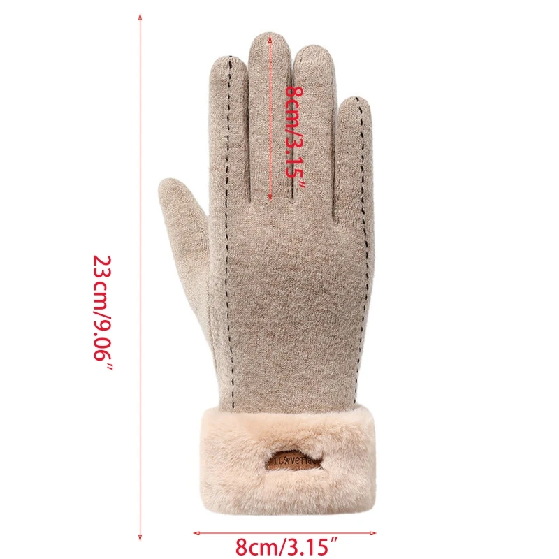 

Women Winter Driving Faux Wool Full Finger Gloves Plush Lined Letters Label Solid Color Windproof Touch Screen Mittens
