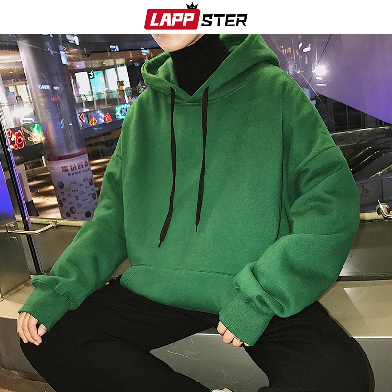 LAPPSTER мужские флисовые красочные кофты с капюшоном осенние мужские s хип хоп однотонные толстовки с капюшоном корейская мода черная зимняя Толстовка