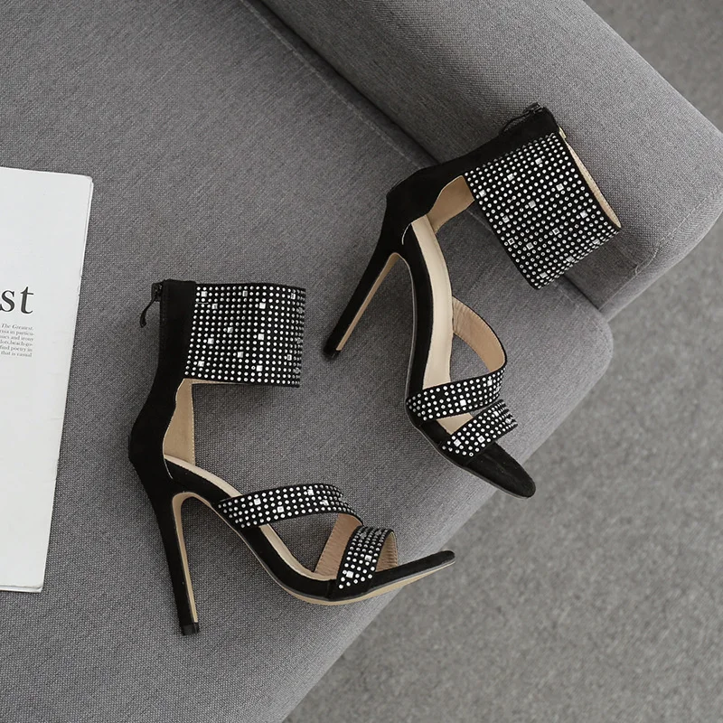 

High new style diamond open toe temperament thin high heel sandals, size