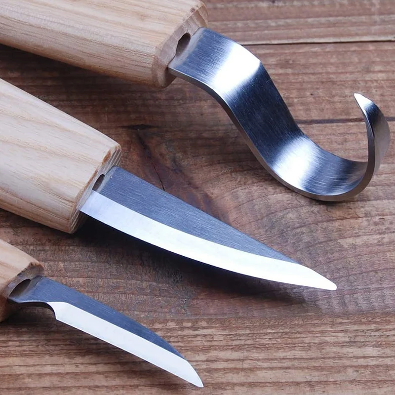 

7Pcs Wood Carving Tools Set for Spoon Carving 3 Knives in Tool Roll Leather Woodworking Craft with Cut Resistant Gloves