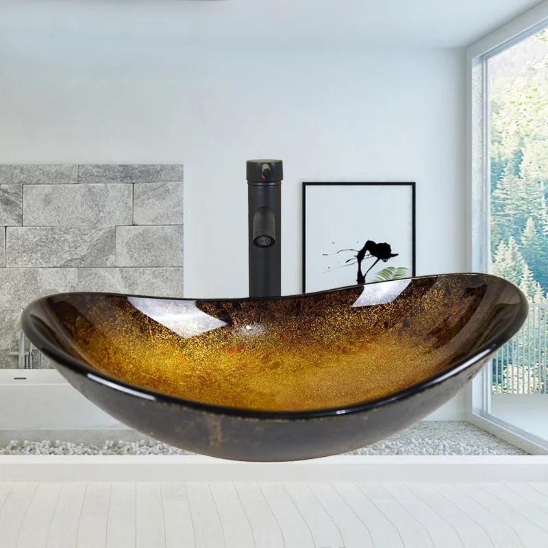 

Bathroom Vessel Single Sink Oval Basin Sink Faucet Pop UP Drain Combo