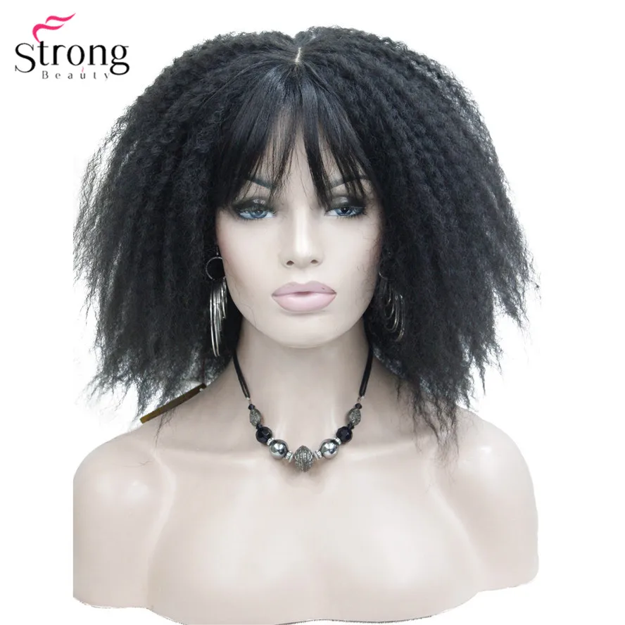 StrongBeauty афроамериканские парики Омбре Волосы Кудрявые вьющиеся средней длины черный/рыжий синтетический парик