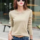 Женская хлопковая футболка с длинным рукавом, весна-осень 2020, 100% Топы для женщин размера плюс 3XL, белый и черный