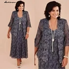 Элегантные серые платья для матери невесты, костюмы с куртками, кружевное платье длиной ниже колена, официальное платье для гостей свадебной вечеринки, Новинка