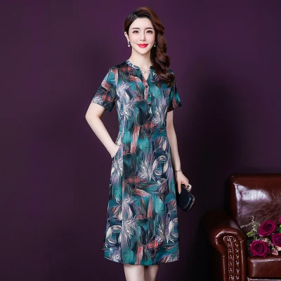 

2021 Elegant Woman Print Vestidos Plus Size 5xl Mid Dresses Summer Clothes For Women Vestidos Elegantes Formal Work Wear