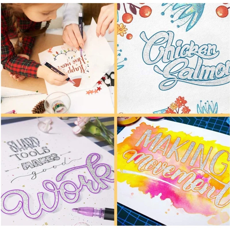 

8/12 Colors Card Writing Drawing Double Line Outline Pen Highlighter Marker Pen