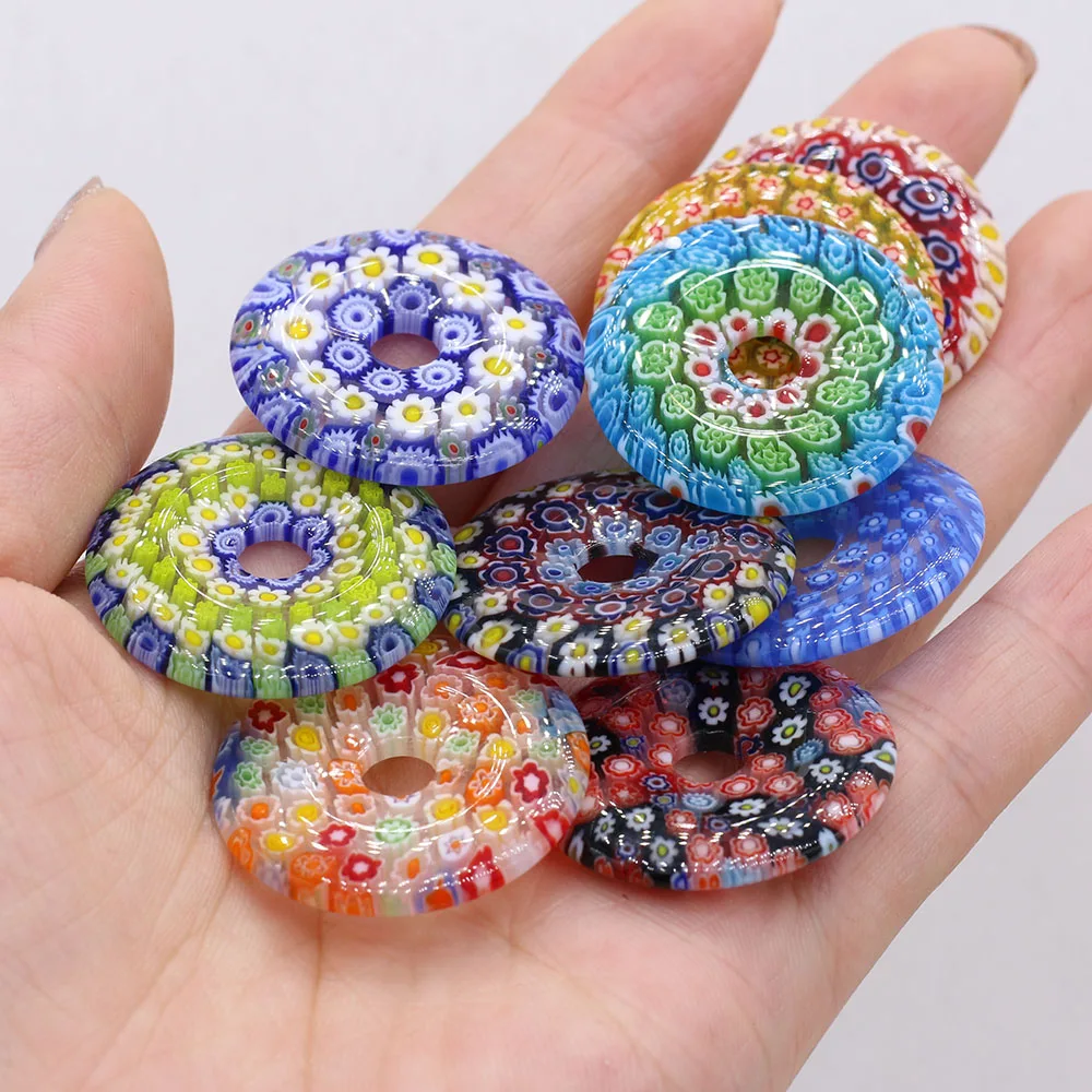 

Natural Stone Big Hole Pendants Flat Round Glazed Glass Amulet for Trendy Jewelry Making Diy Women Necklace Gifts 30mm