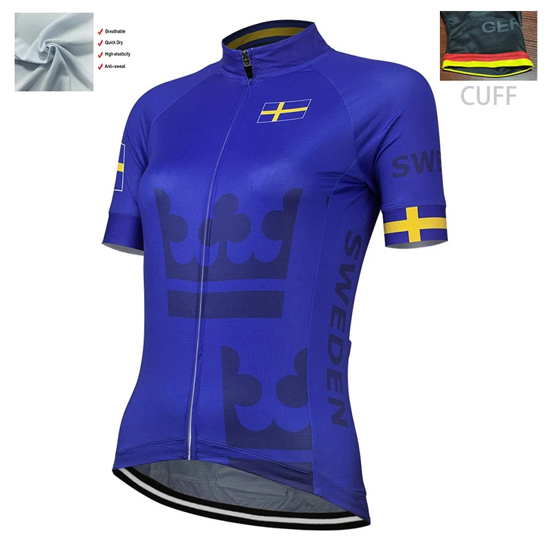 

Ladies SWEDEN Retro Global Factory Blue Road Team Classic Race Cycling Jersey Polyester Breathable Customizable