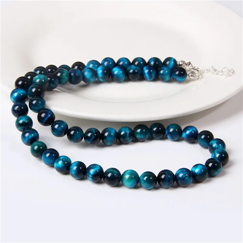 Синий тигровый глаз бусы ожерелья натуральный камень ожерелье для мужчин женщин